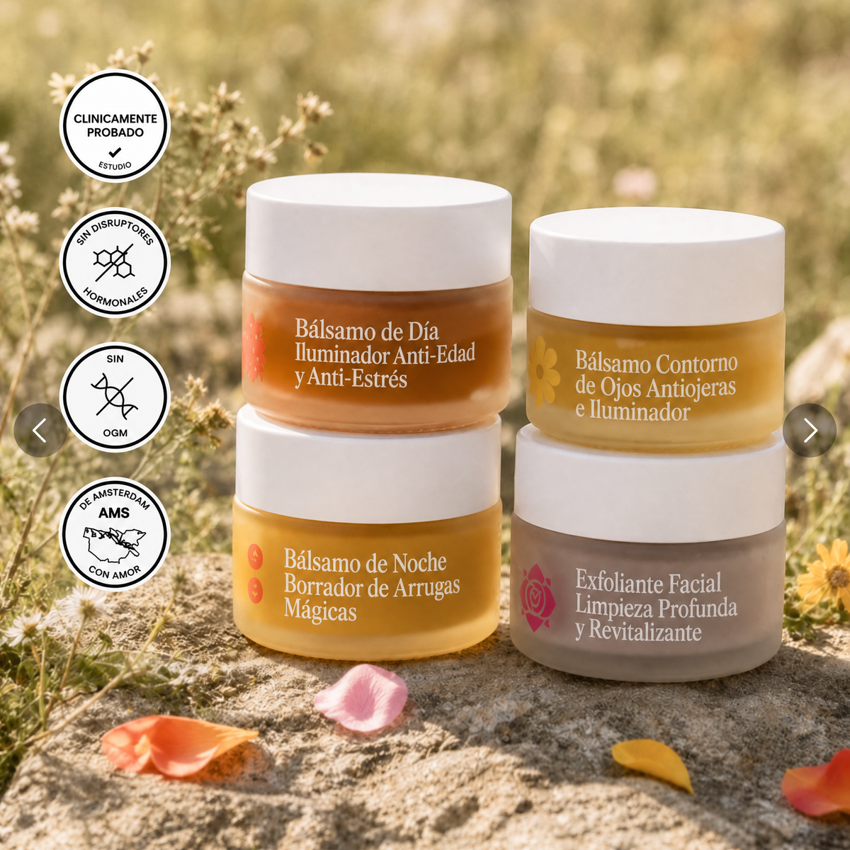 Kit de Cuidado Facial 4 en 1: Día, Noche, Contorno de Ojos y Exfoliante