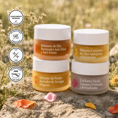 Kit de Cuidado Facial 4 en 1: Día, Noche, Contorno de Ojos y Exfoliante
